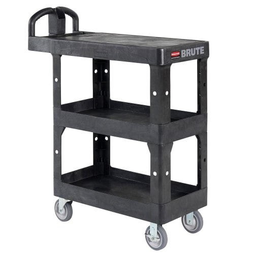 Rubbermaid Brute 3-Shelf Heavy Duty Ergo Utility Cart, Small, Flat Shelf